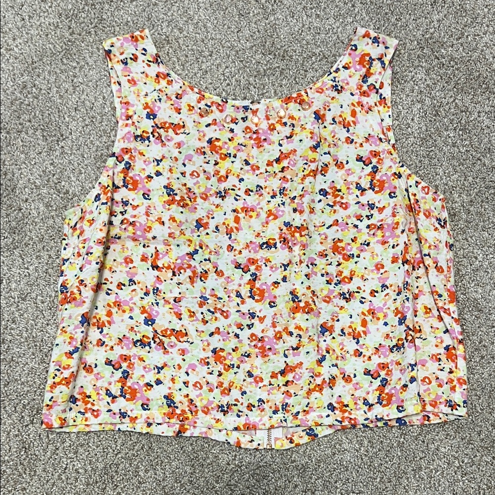BCBG Floral Studded Cut-out Crop Top